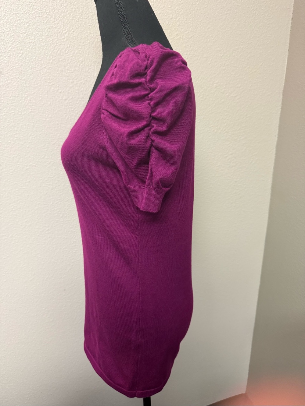 By Design Purple Puff Sleeve Knit Top Scoop Neck Stretch Sweater Medium - Picture 5 of 10